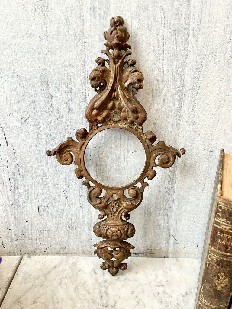 Antique French Bronze Griffin Lions Door Plate Frame Decorative Element