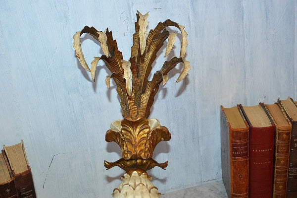Antique Large Italian Tole Carved Wood Pineapple Candle Wall Sconce 5 Arm Gilded