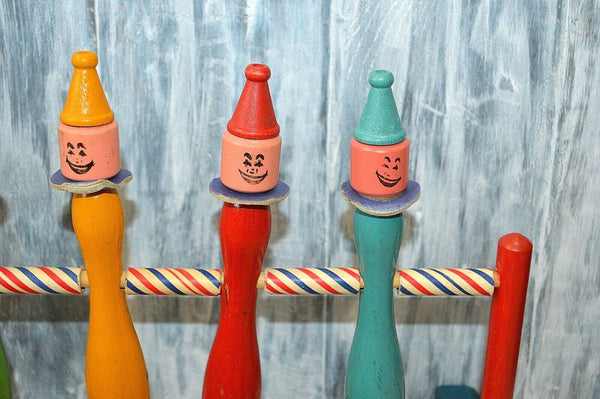 Vintage 18 pc French Wooden Skittles Bowling Pins Balls Game Set Child's Toy