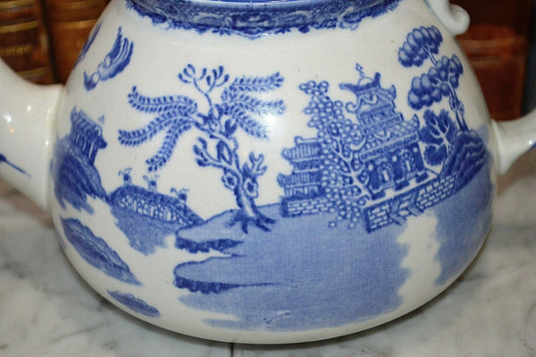 Antique Gibson & Sons Burslem England Blue WIllow Teapot Transferware