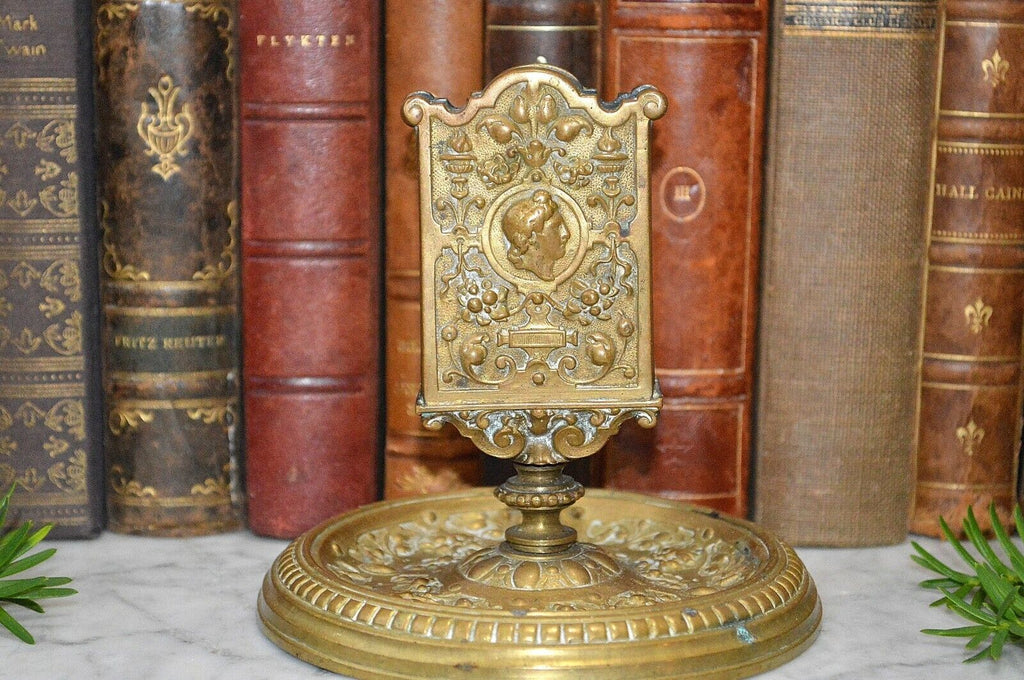 Antique French Gilt Brass Match Box Holder Tray Stand Figural Gothic Grotesque