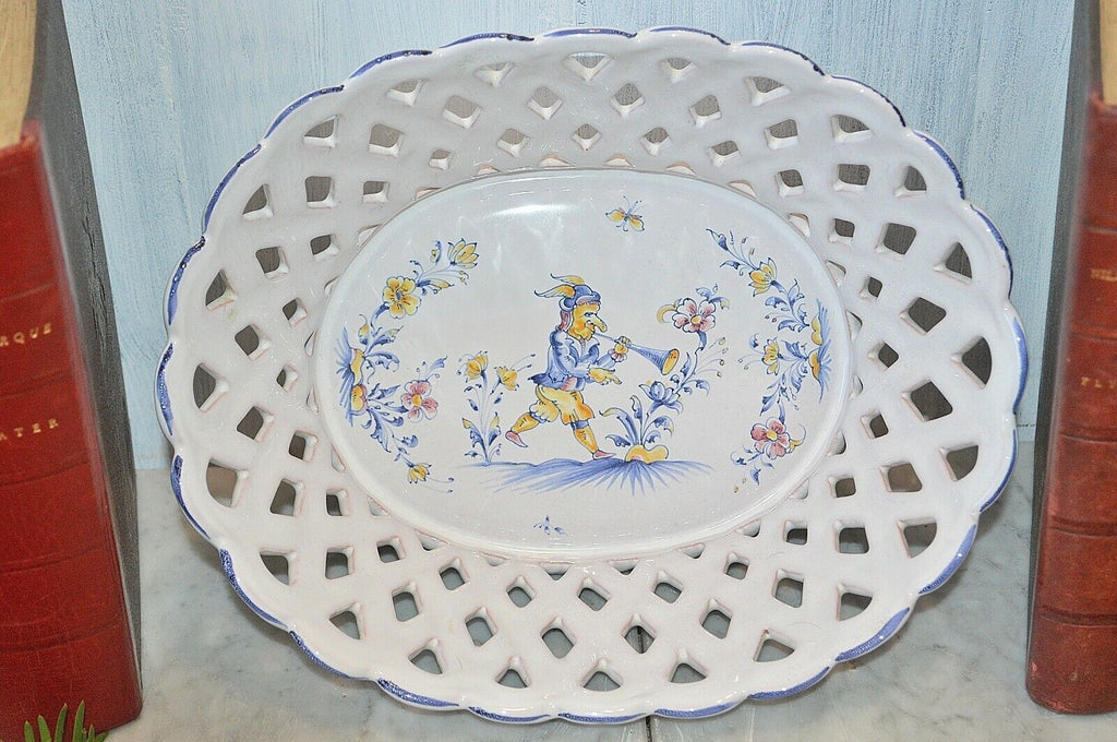 Vintage French Country Faience Bread Basket Atelier de Segries Moustiers Gnomes