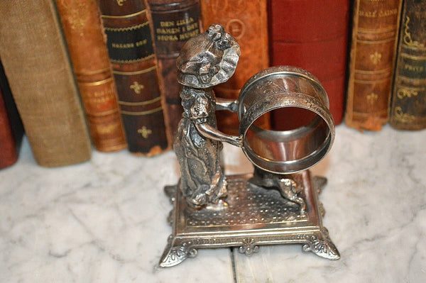 Antique Figural James Tufts Girl Dog Silverplate Napkin Ring Kate Greenaway 3306