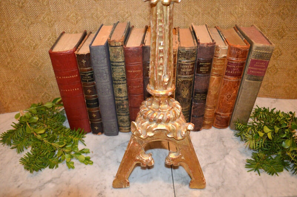 Antique French Baroque Carved Gilt Wood Church Altar Candle Holder Early 19th C