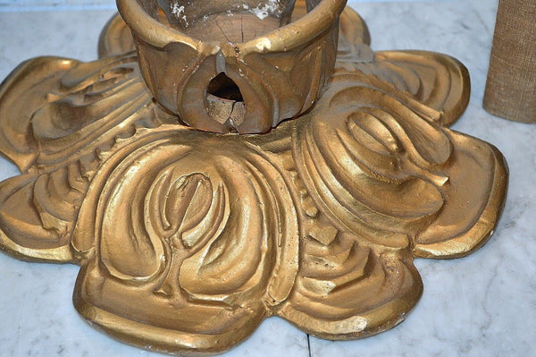 Antique French Gilt Wood Light Fixture Candle Sconce Base Part Ceiling Mount