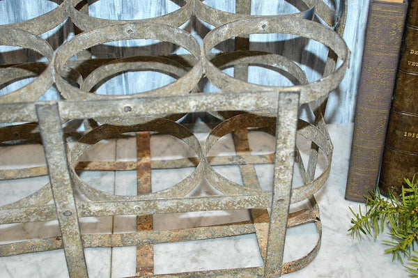 Antique French 8 Bottle Carrier Zinc with Wood Handle Caddy Holder