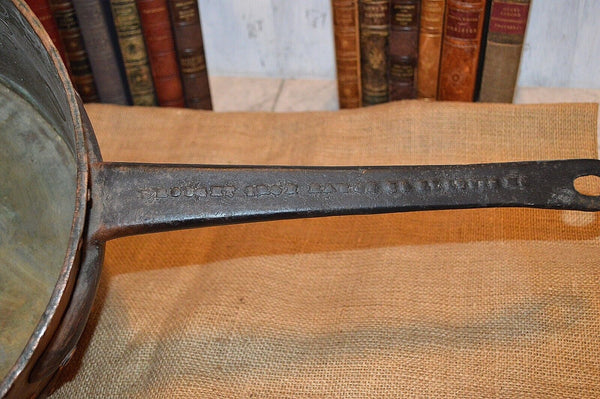 Antique Huge Copper Iron Riveted Pot Pan Wrought Iron Range Dovetailed 17lbs 14"