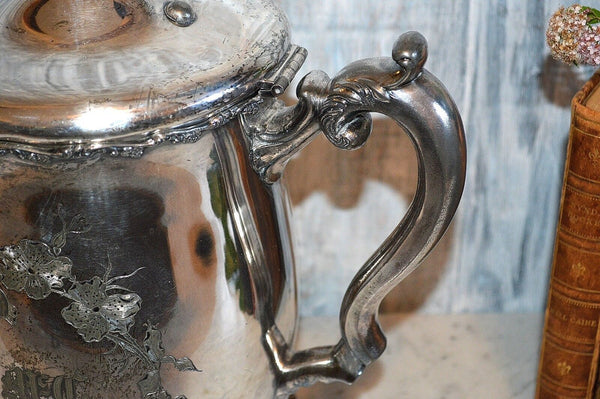 Antique F B Rogers Water Pitcher Quadruple Silver Plate Large Ceramic Lined