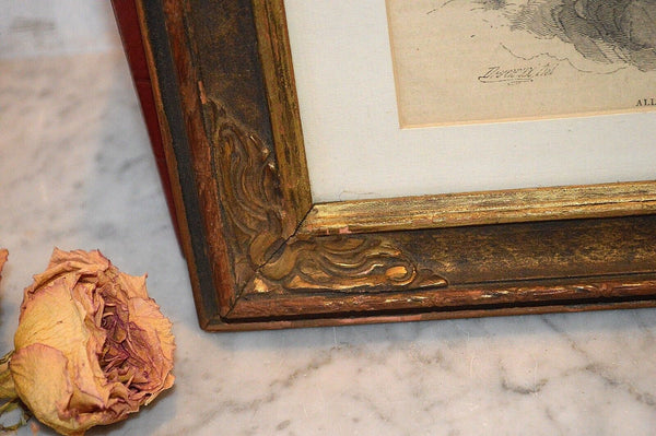 Antique Lithograph Gilded Frame Father Time New New Year Wheel of Time Cherubs