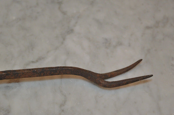 Antique Set Wrought Iron Keyhole Spatula Roasting Fork Primitive 19th C Utensils