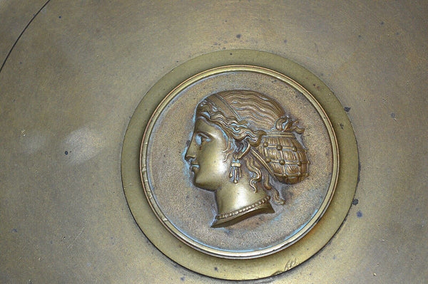 Antique French Bronze Tazza Neoclassical Pedestal Stand Figural Female Handles