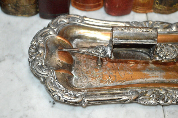 Antique Silver Plate Candle Snuffer Wick Trimmer and Tray Hallmarked