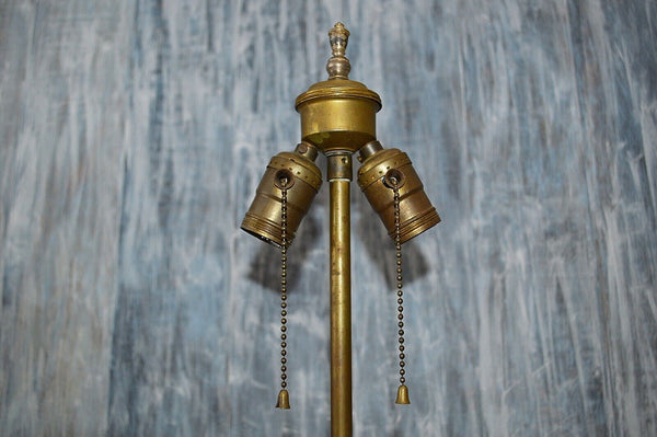 Antique French Bronze Altar Candlestick Lamp Double Socket Jesus Mary Joseph