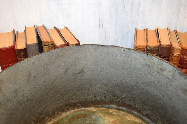 Antique Huge Copper Iron Riveted Pot Pan Wrought Iron Range Dovetailed 17lbs 14"