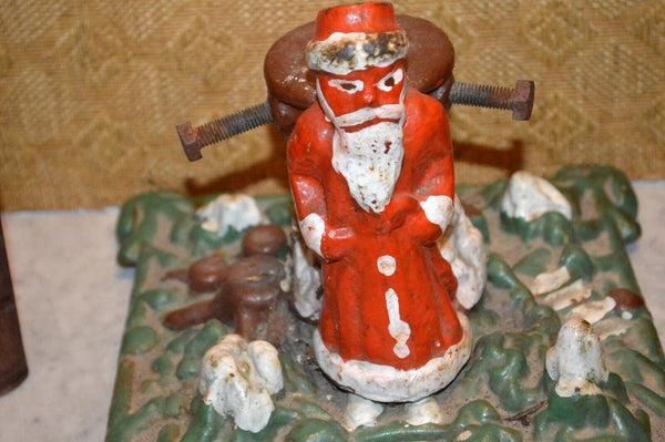 Antique German Santa Christmas Tree Stand Cast Iron Holder