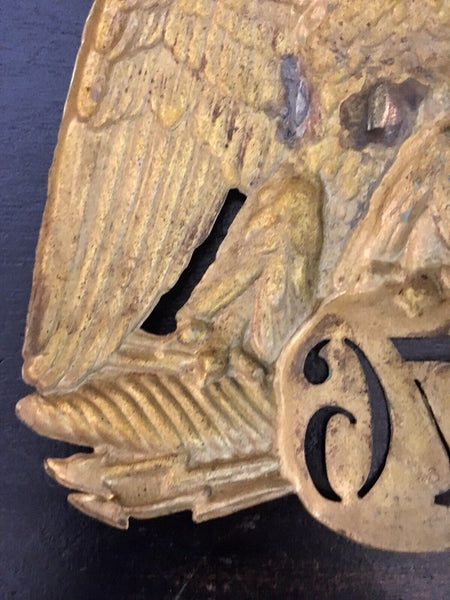 Antique French Brass Eagle Shako Hat Helmet Plate 76 Regiment