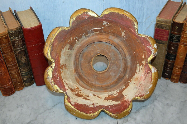 Antique French Gilt Wood Light Fixture Candle Sconce Base Part Ceiling Mount