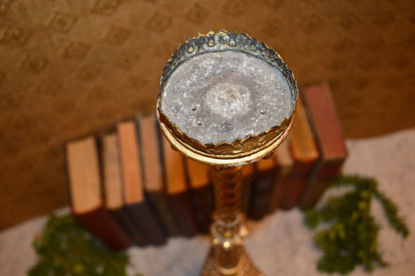 Antique French Baroque Carved Gilt Wood Church Altar Candle Holder Early 19th C