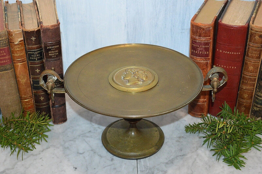 Antique French Bronze Tazza Neoclassical Pedestal Stand Figural Female Handles