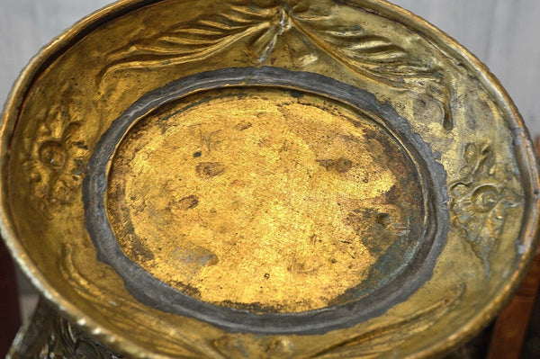 Antique Victorian Embossed Griffins Gargoyles Brass Coal Log Kindling Bucket