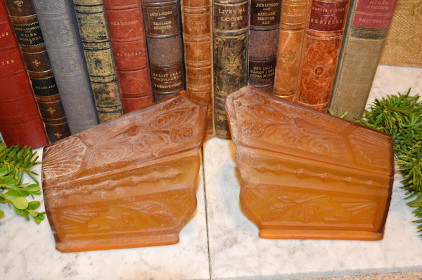 Antique Pair Amber Glass Slip Glass Shades Art Nouveau Sconce Light Fixture