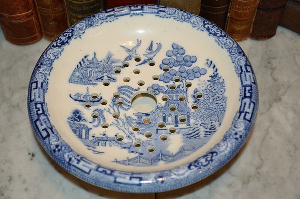 Antique English Transferware Blue Willow Drain Soap Dish Strainer Bowl