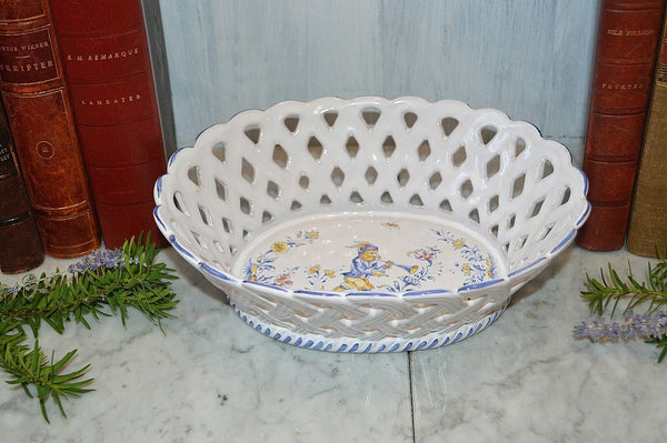 Vintage French Country Faience Bread Basket Atelier de Segries Moustiers Gnomes