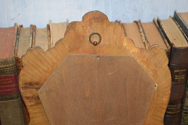 Antique Italian Painted Gilded Carved Wood Mirror and Figural Cherub Putto Head