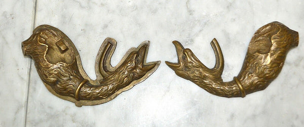 Antique Pair French Bronze Griffin Dragon Bird Decorative Trim Mounts