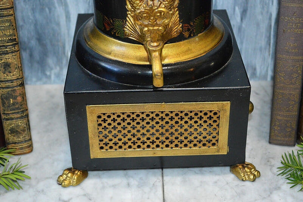 Vintage Faux Samovar Black Tole Chinoiserie Gilt Painted Dolphin Fish  Lion Paw