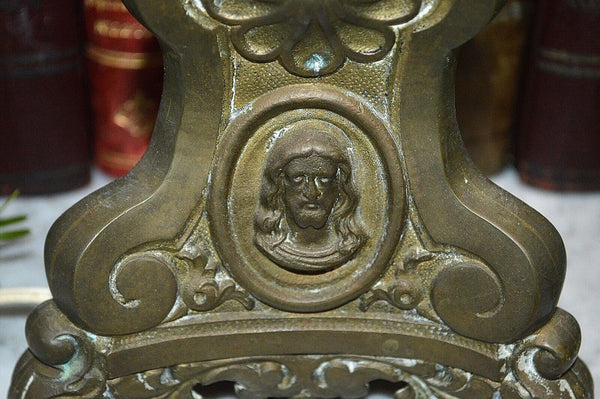 Antique French Bronze Altar Candlestick Lamp Double Socket Jesus Mary Joseph