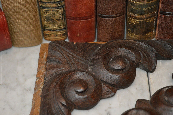Antique Pair German Black Forest Carved Wood Corner Brackets Architectural Mount