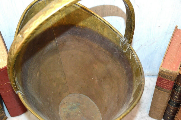 Antique Victorian Embossed Griffins Gargoyles Brass Coal Log Kindling Bucket