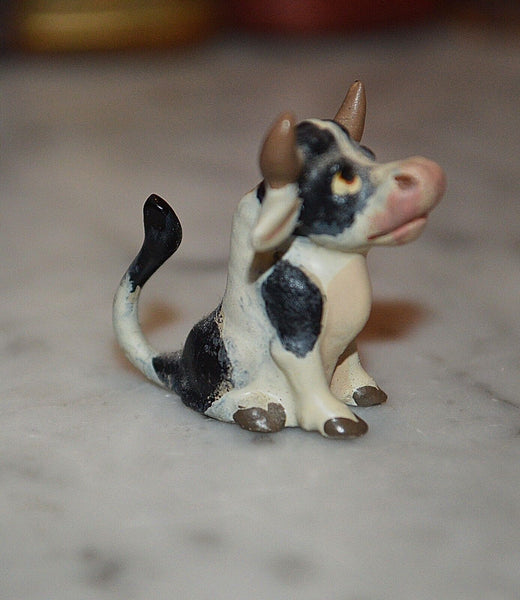 Rare Antique Austrian Miniature Cold Painted Bronze Whimsical Cow Steer Figurine