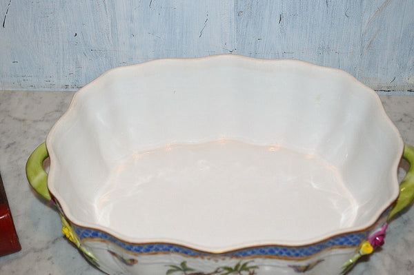 Herend Rothschild Bird Blue Border Tureen With Bird Fishscale 1055