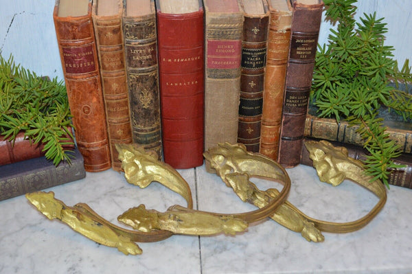 Antique Set of 3 French Gilt Bronze Ormolu Drapery Tie Back Hooks Floral Roses
