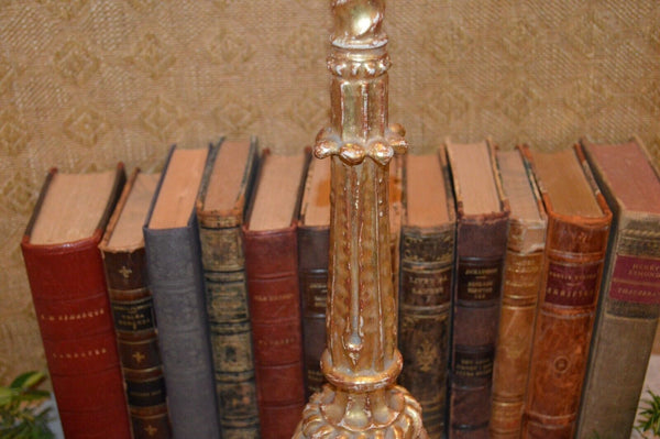 Antique French Baroque Carved Gilt Wood Church Altar Candle Holder Early 19th C