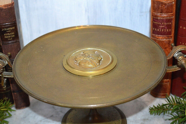 Antique French Bronze Tazza Neoclassical Pedestal Stand Figural Female Handles