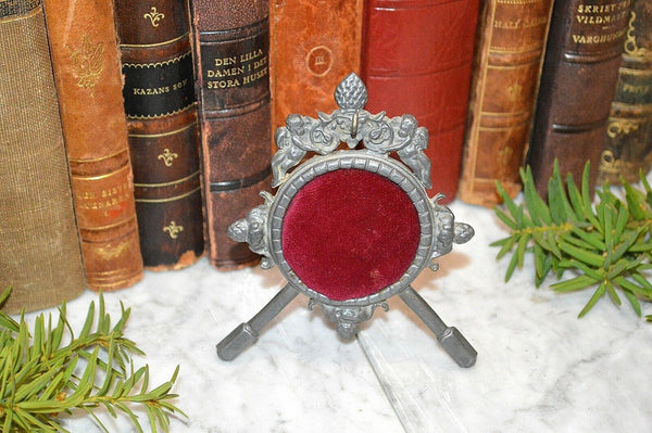 Antique Pocket Watch Stand German Cherubs Pewter Easel Back Display