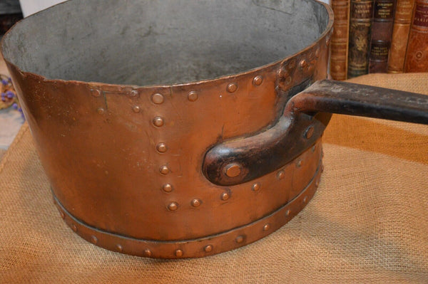 Antique Huge Copper Iron Riveted Pot Pan Wrought Iron Range Dovetailed 17lbs 14"
