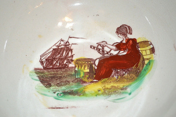Rare Antique Sunderland Pink Lustre Bowl Mariner's Ode Poem Sailor's Wife Ship