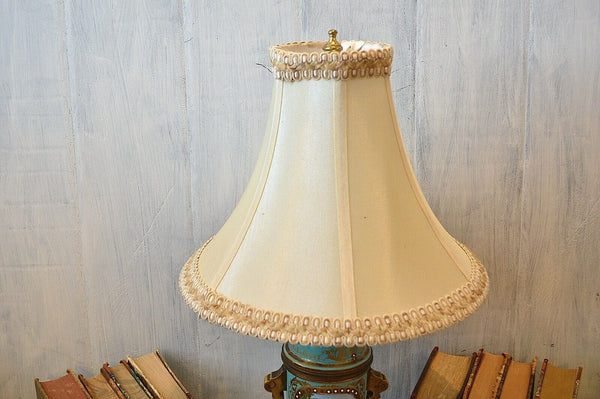 Antique French Turquoise Blue Porcelain Sevres Style Lamp Hunt Scene Couple