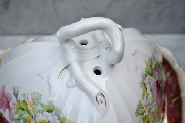 Antique German Cheese Dome Porcelain RW Bavaria Covered Platter Floral Transfer