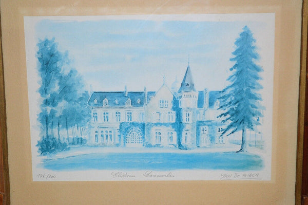 French Black Forest Framed Yan de Siber Art Watercolor Ltd Ed. Chateau Lascombes