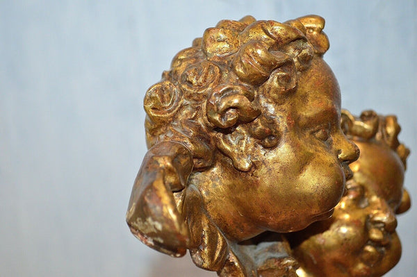 Antique German Italian Gilt Baroque Cherubs Double Twins Carved Gilded Wood