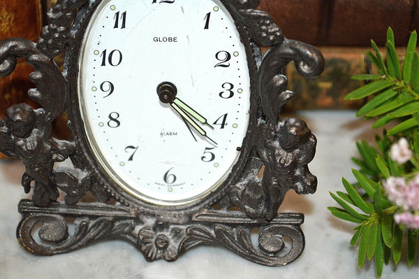 Vintage West German Small Cherubs Alarm Clock By Globe