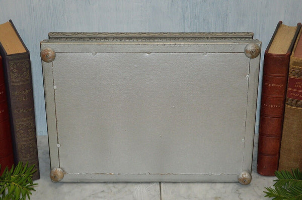 Antique Jewelry Dresser Box Interior Mirror Silver Wood Romantic Pastoral Scene