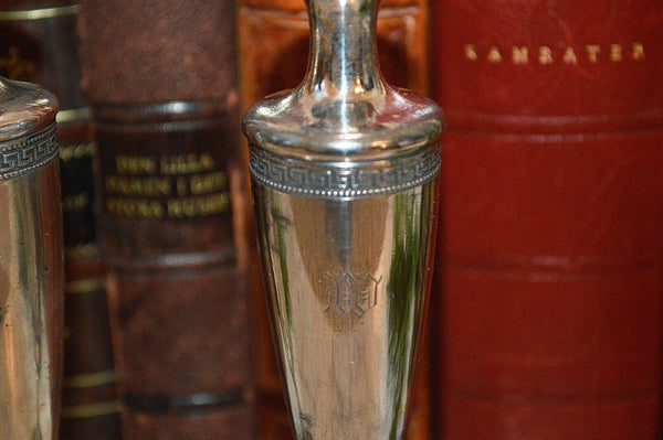 Antique Pair Silver Plated Art Deco Small Candle Holders Mfd Plated Reed Barton