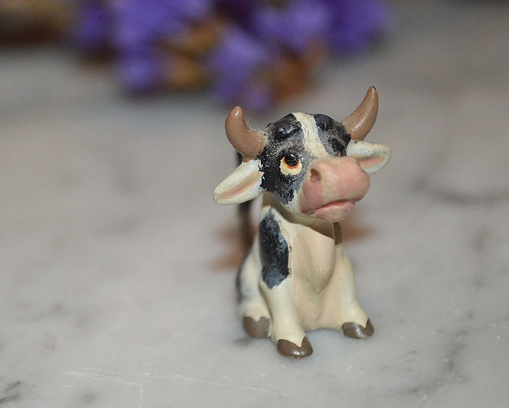 Rare Antique Austrian Miniature Cold Painted Bronze Whimsical Cow Steer Figurine