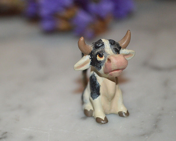 Rare Antique Austrian Miniature Cold Painted Bronze Whimsical Cow Steer Figurine